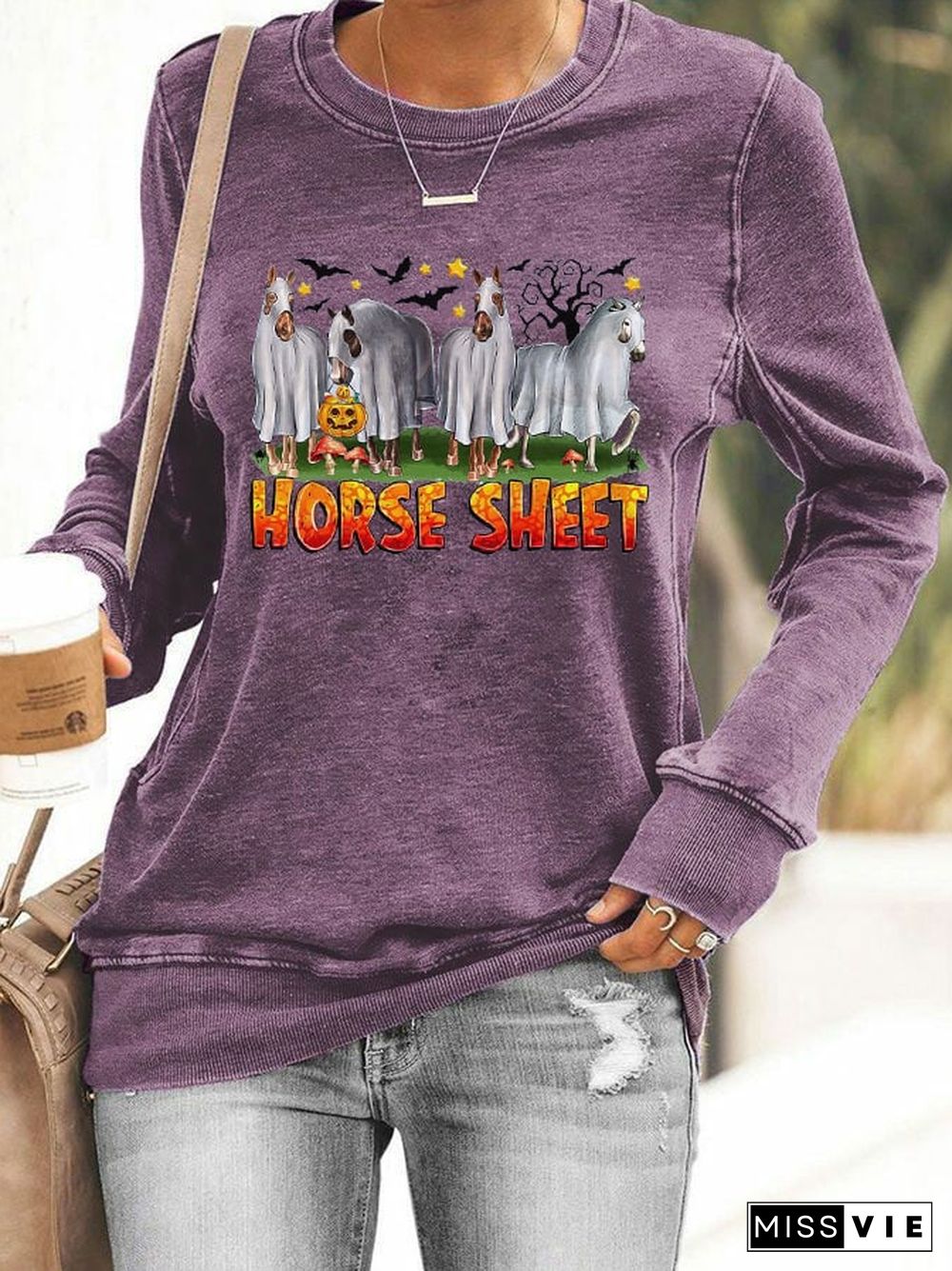 Women's Halloween Horse Sheet Printed Casual Sweatshirt