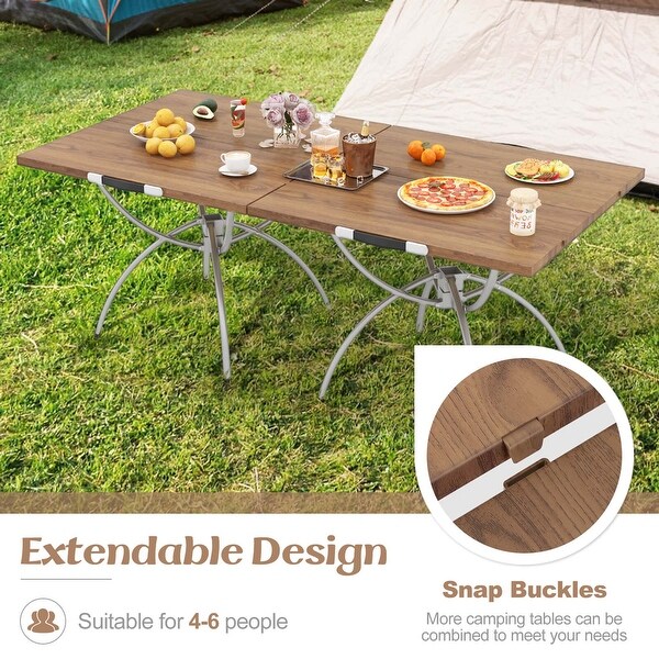 Costway 2 Pack Folding Camping Table with Woodgrain Tabletop Aluminum