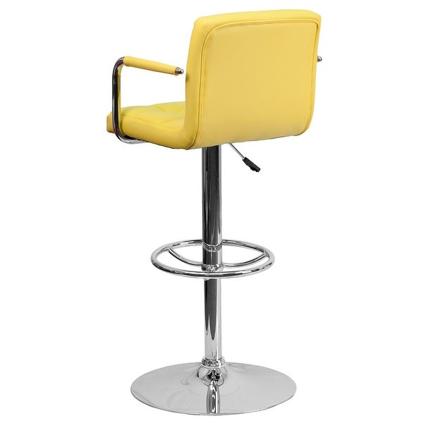 Yellow Quilted Vinyl Adjustable Height Barstool with Arms - as picture