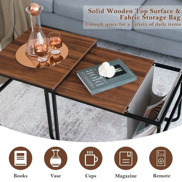 Set of 2 Nesting Coffee Table with Magazine Holder