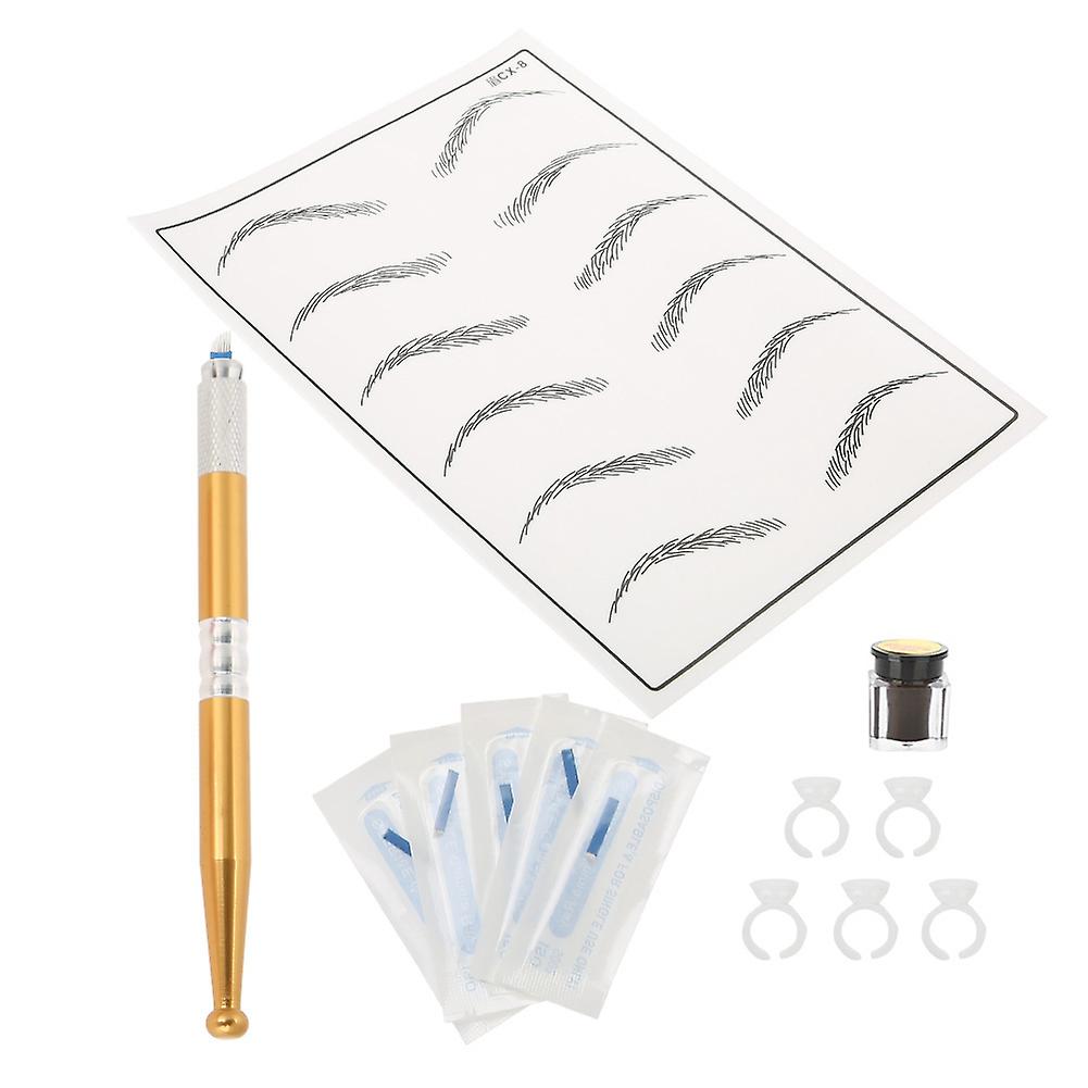 Eyebrow Tattoo Kits Manual Pen Practice Skin Pigment Needle Blades Ring Cup Tattoo Set 4#