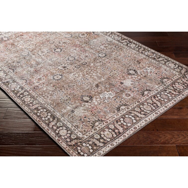 Bria Machine Washable Oriental Dusty Coral/Brick Red Area Rug