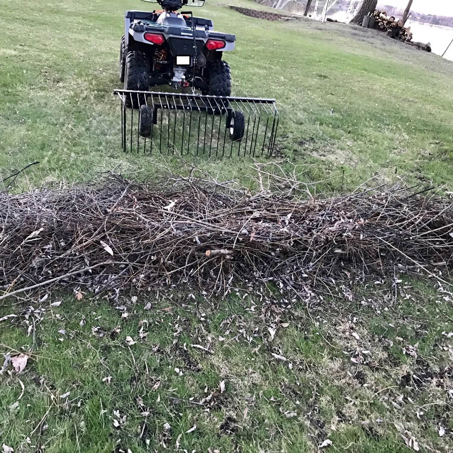 Yard Tuff 60in Pine Straw Tow Behind Steel Landscape Rake w/Wheels & Handle