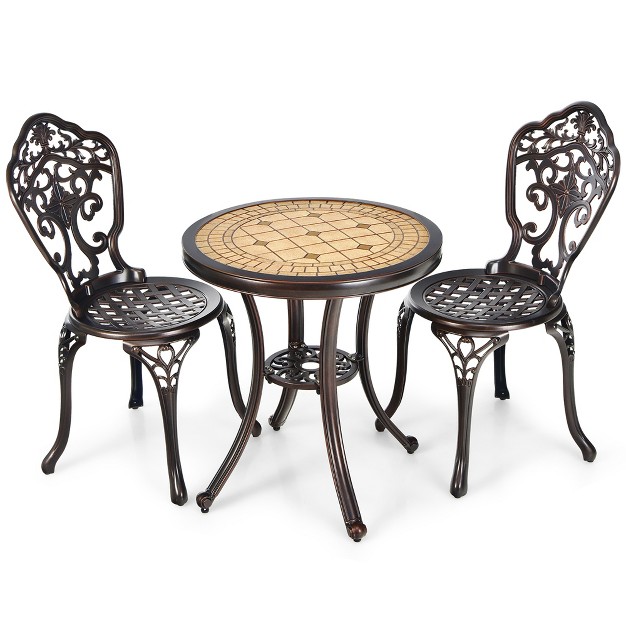 Costway 3pcs Patio Bistro Set Round Table Chairs All Weather Cast Aluminum Yard