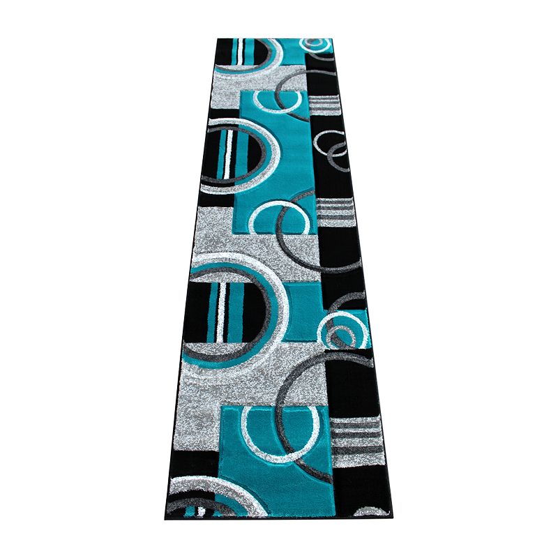 Masada Rugs Masada Rugs Sophia Collection 2'x7' Hand Sculpted Modern Contemporary Area Rug in Turquoise， Gray， White and Black