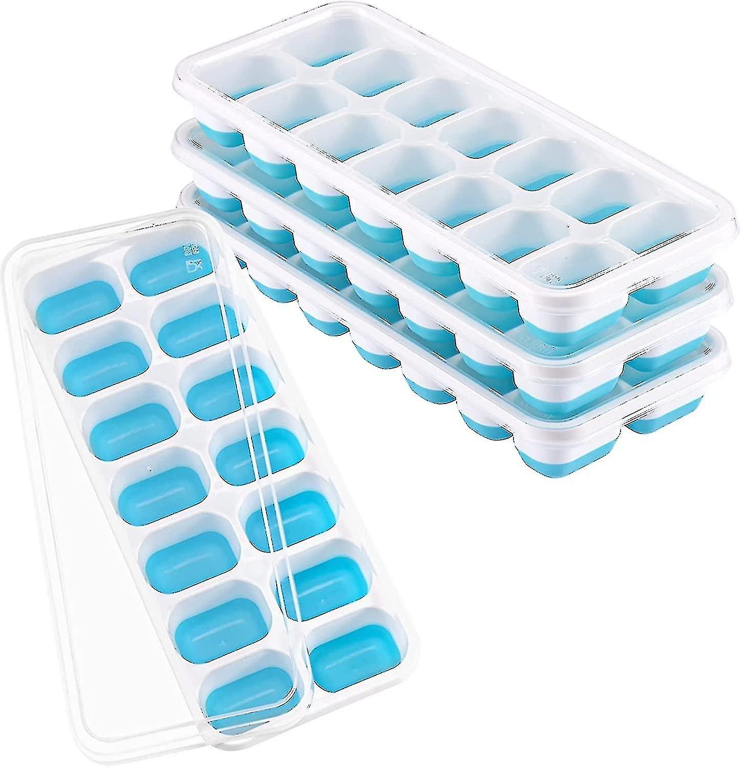 Ice Cube Tray， Easy Release Ice Tray Bpa Free， 4 Pack 14-ice Cube Tray With Lid， Stackable Silicone