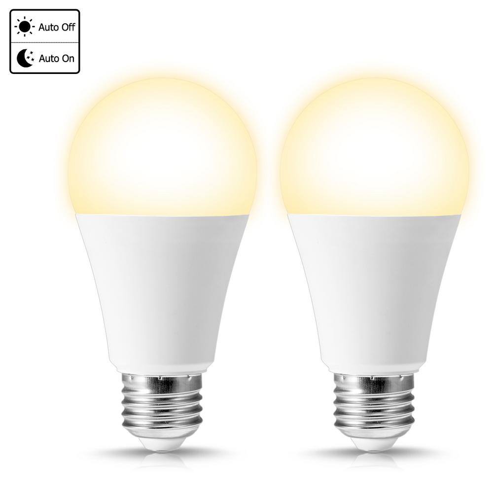 YANSUN 100-Watt Equivalent Dusk to Dawn LED Outdoor Lighting A19 12-Watt E26 Base Light Bulbs in Warm White 3000K (2-Pack) H-XP06702W12E26-2