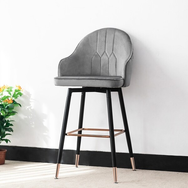 Adeco Set of 2 Velvet Bar Stools with Metal Legs