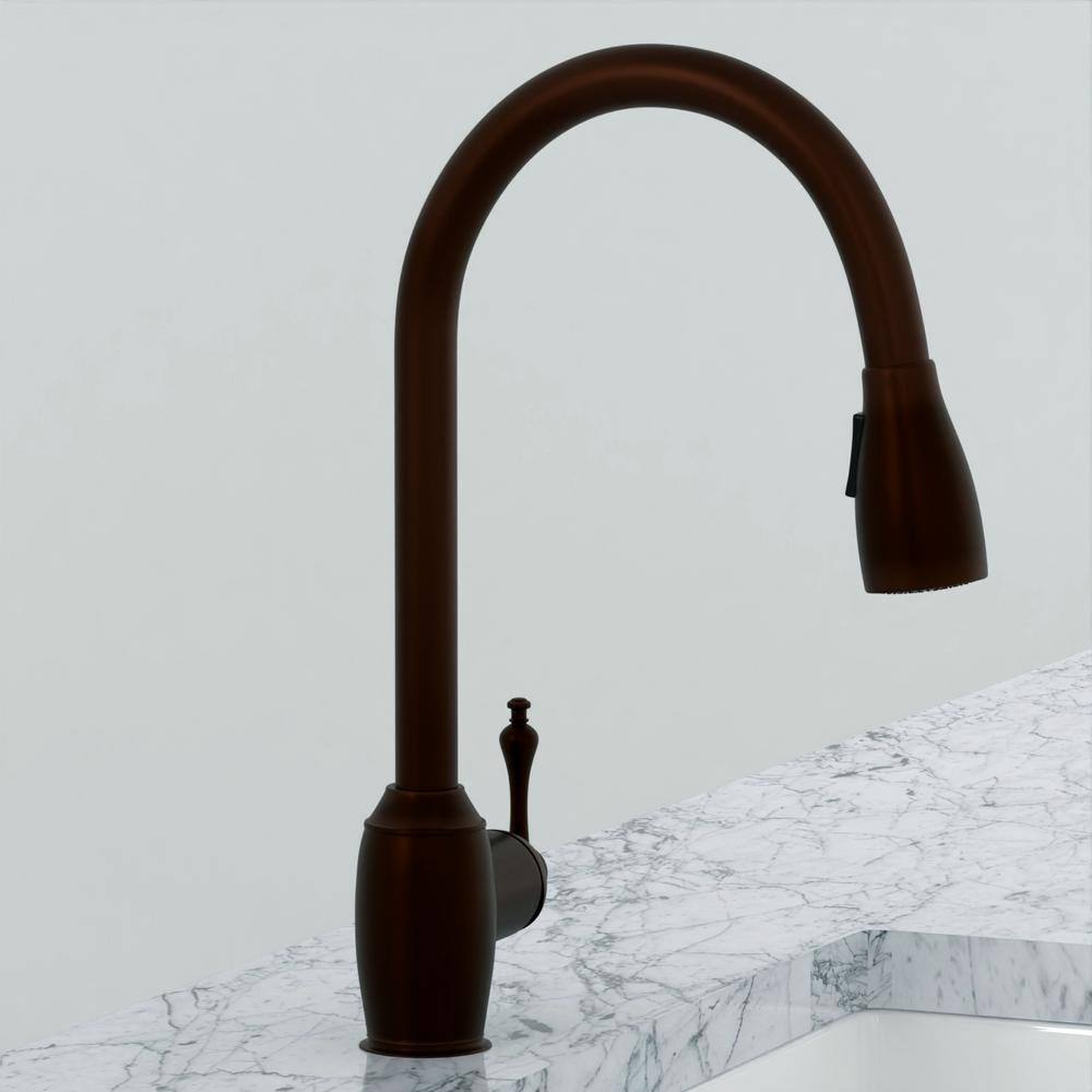 Barclay Products Bistro Single Handle Deck Mount Gooseneck Pull Down Spray Kitchen Faucet with Metal Lever Handle 1 in Oil Rubbed Bronze KFS409-L1-ORB