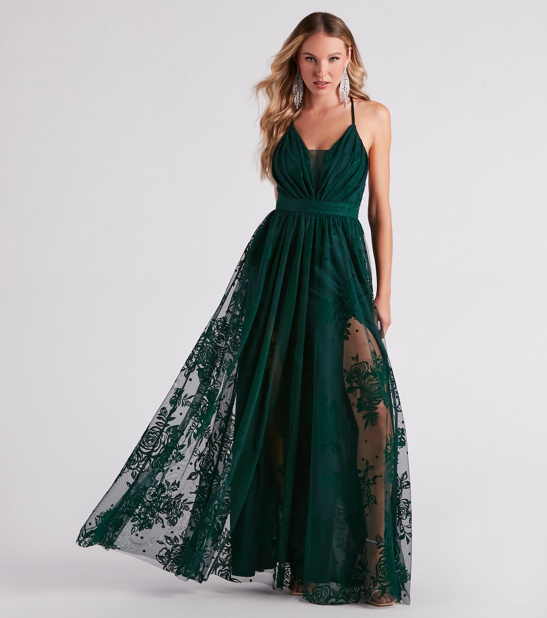 Lina Flocked Velvet A-Line Formal Dress