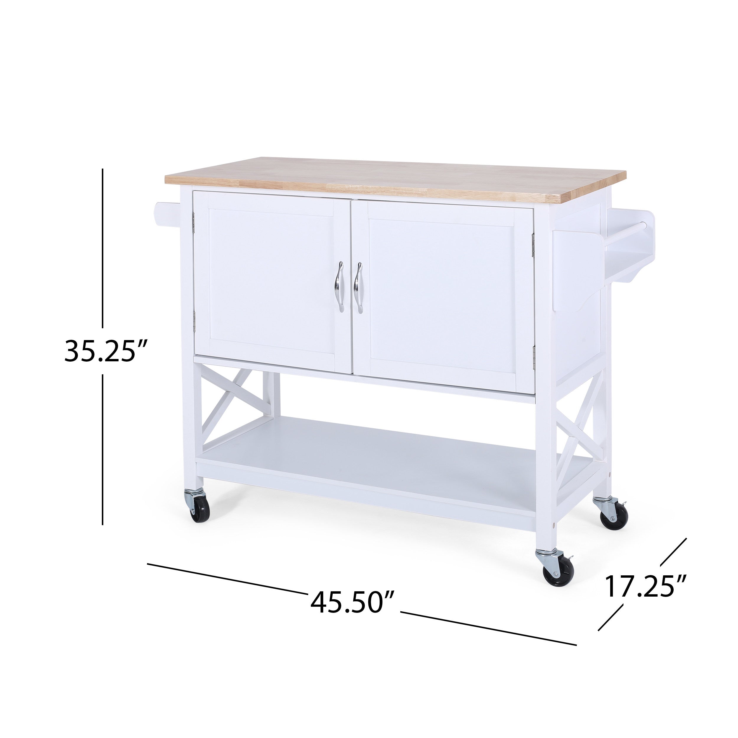 Noble House Finzer Wood Kitchen Cart， White， Natural