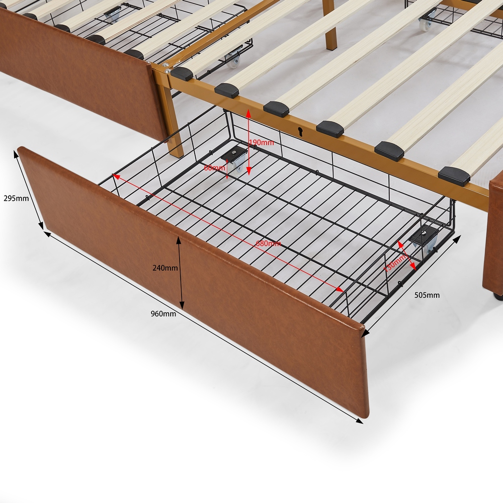 Metal frame sleeping bed with four storage drawer