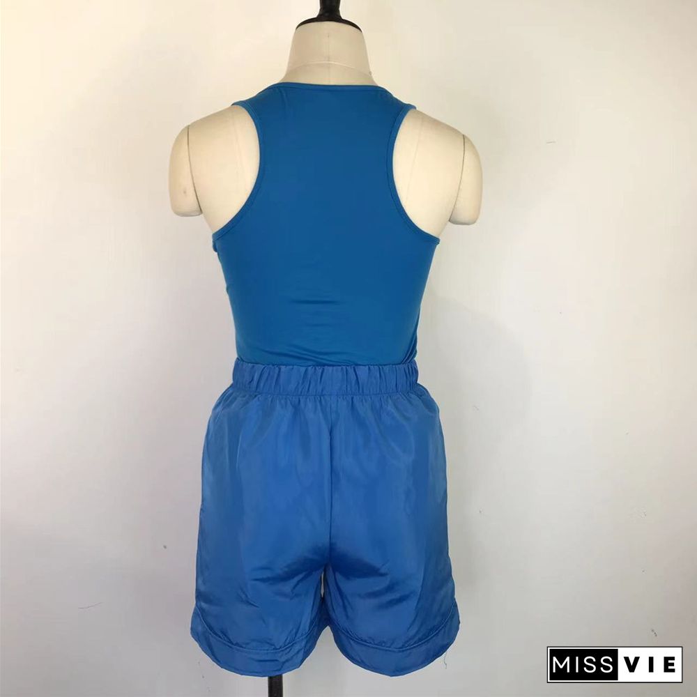 Solid Sleeveless Tank Top and Shorts Classic Tracksuit