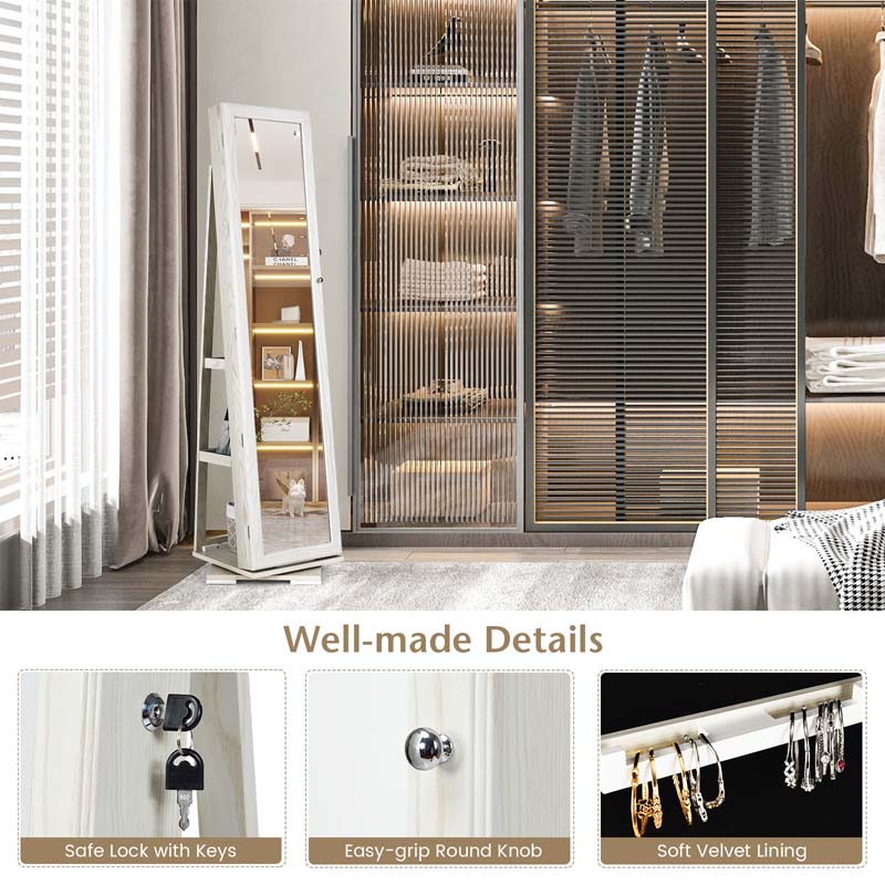 360 Rotating Jewelry Armoire with Higher Full Length Mirror, 3-in-1 Freestanding Lockable Jewelry Cabinet Organizer