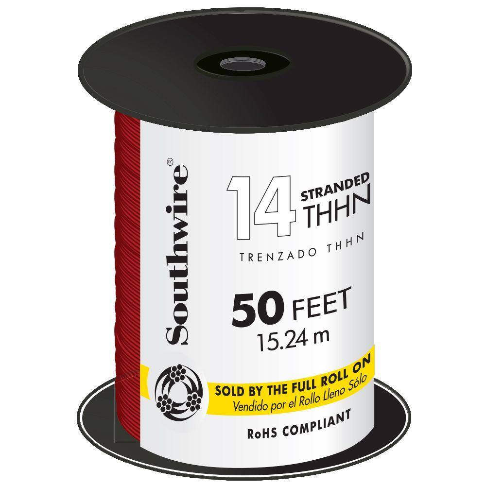 Southwire 50 ft. 14 Red Stranded CU THHN Wire 22957583