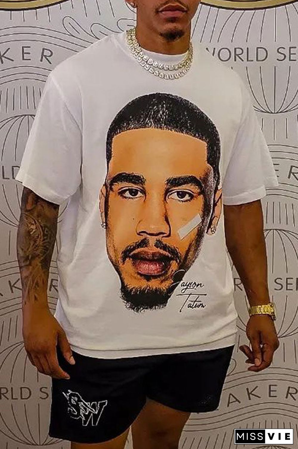 Loose Casual Plus Size Men's T-Shirt with Portrait Print