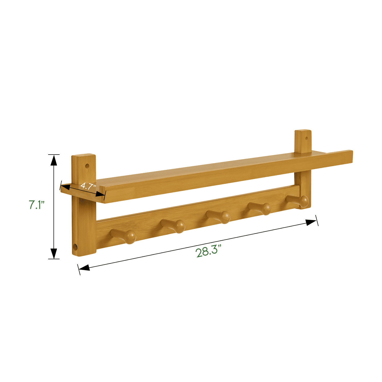 MoNiBloom Bamboo 5 Hooks Wall Mounted， Modern Hat Coat Hanger Rack， with Display Shelf， Natural， for Home