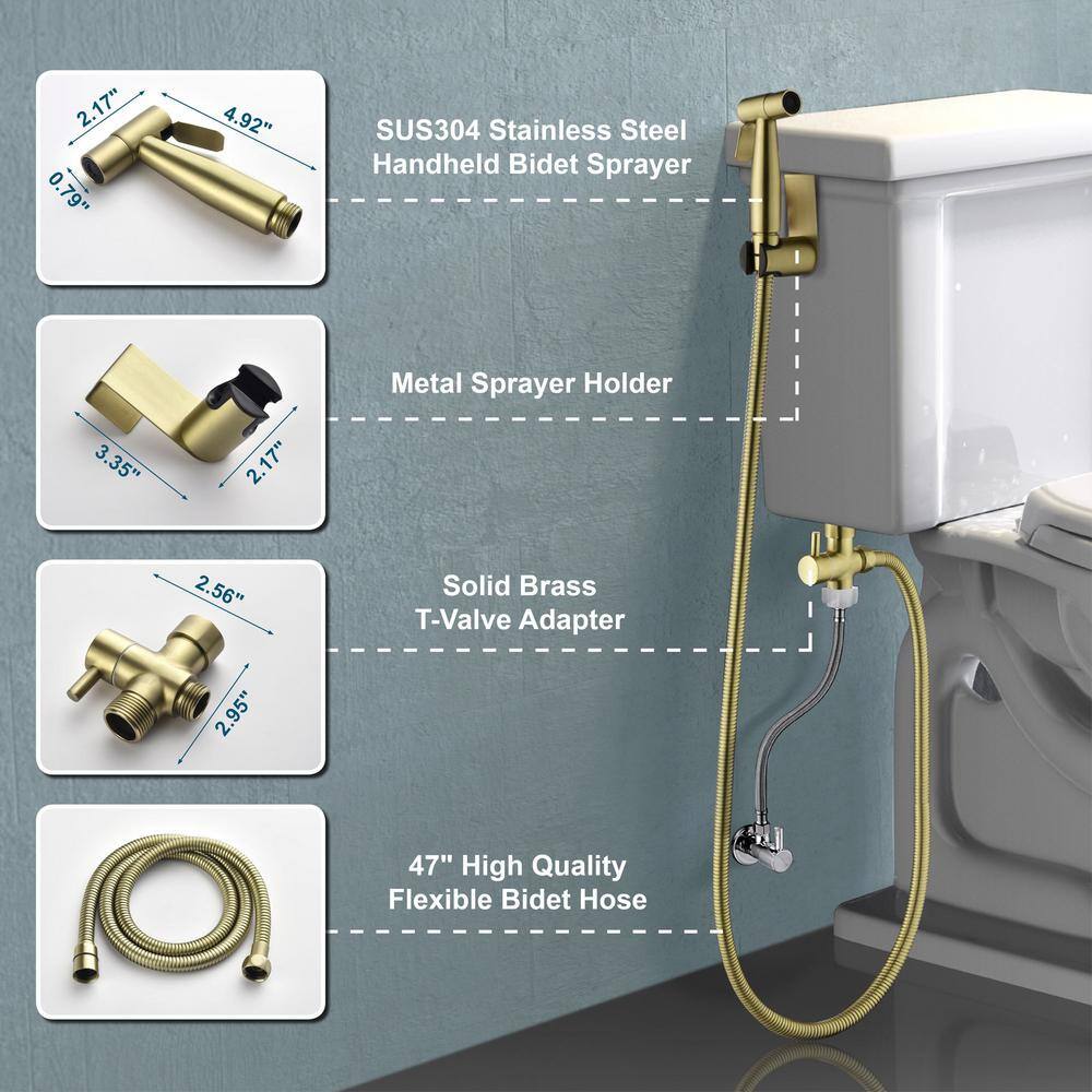 Aurora Decor ALA Non-Electric Stainless Steel Handheld Handle Bidet Sprayer Toilet Bidet Attachment in Gold (Including Valves) SMDHD2B16029BG