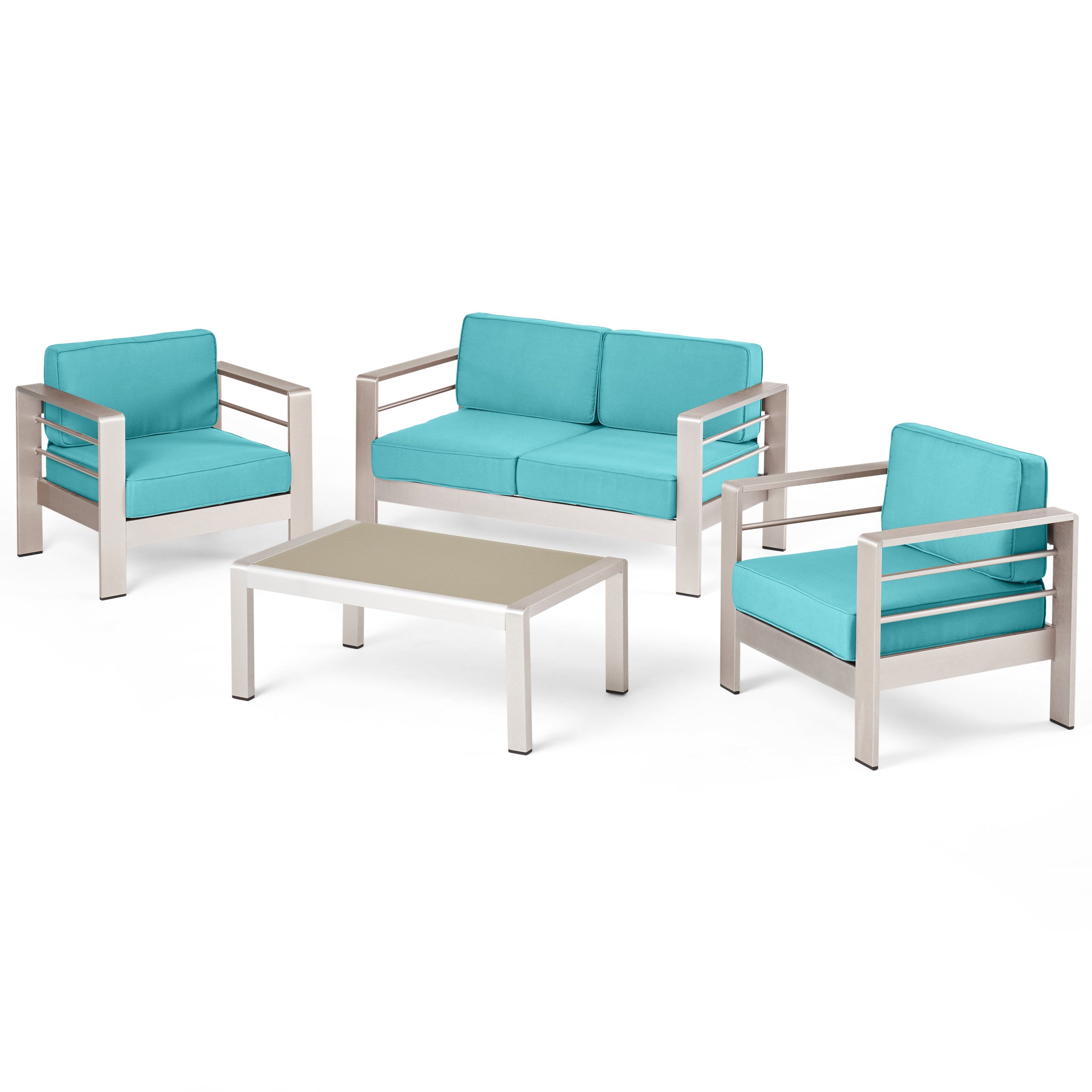 Crested Bay Outdoor Aluminum 4 Piece Chat Set with Sunbrella Cushions