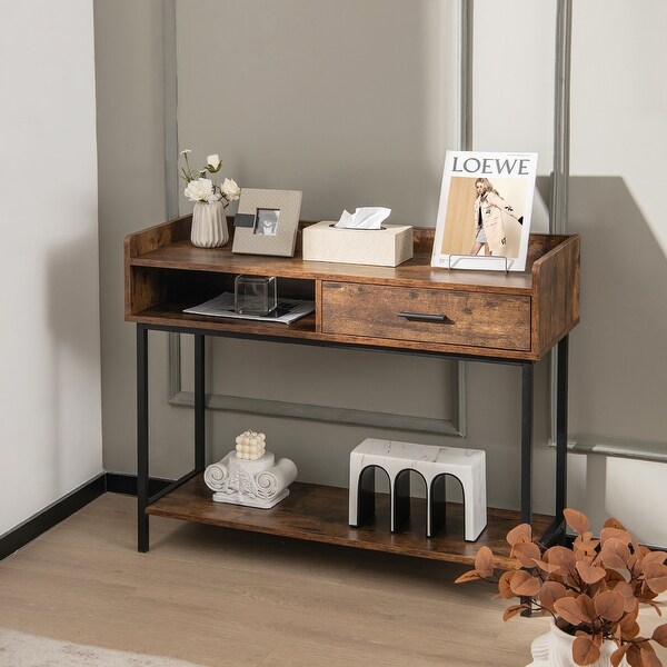 Long Console Couch Side Table with Drawer Metal Frame