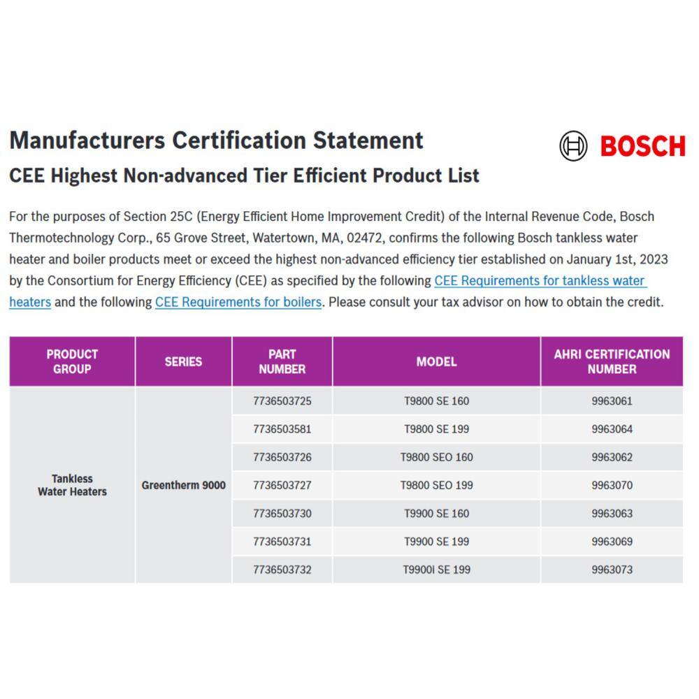 Bosch Greentherm T9800 SEO160 - 9 GPM Residential Natural Gas Liquid Propane High Efficiency Outdoor Gas Tankless Water Heater 7736503726