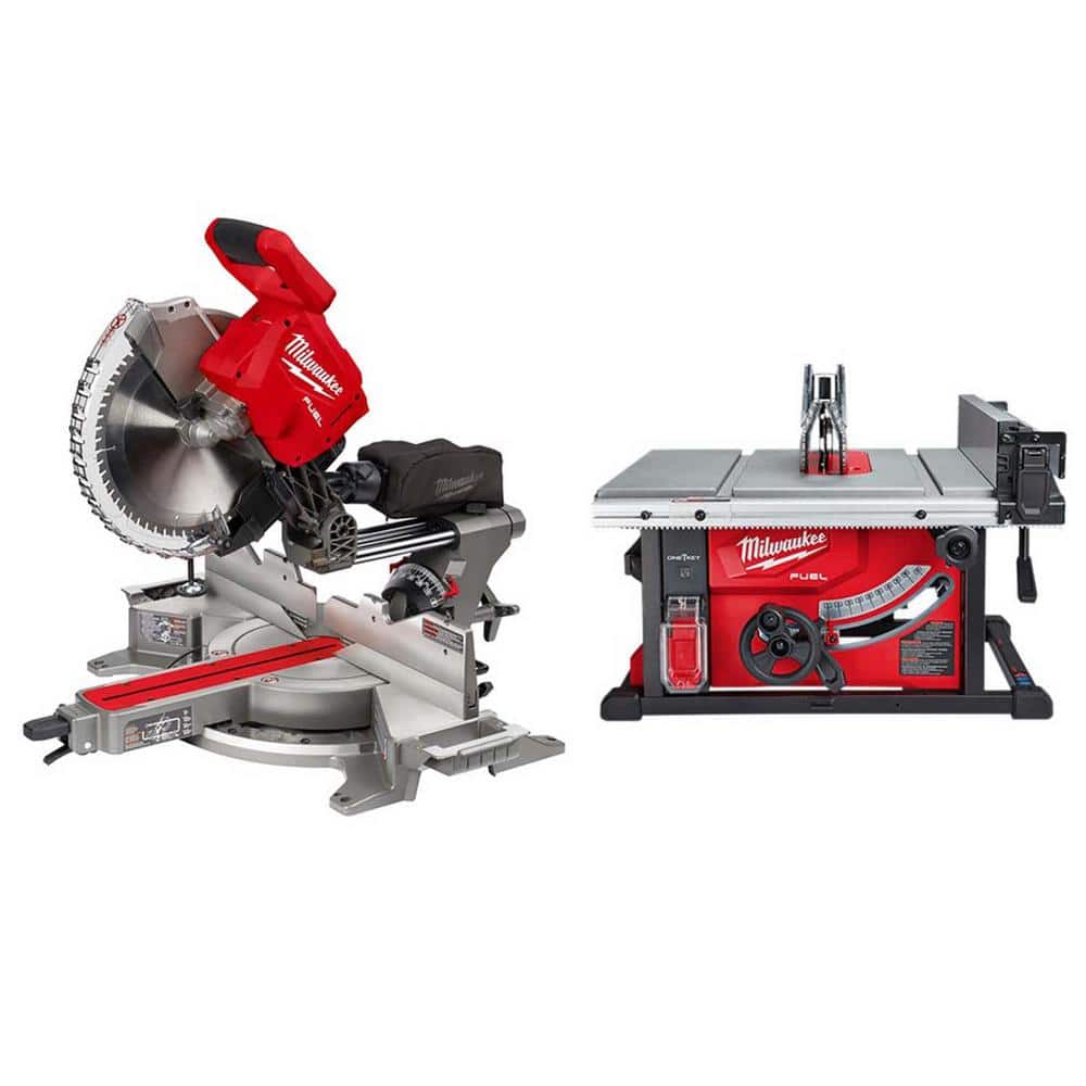 Milwaukee M18 FUEL 18V Lithium-Ion Brushless 12 in. Cordless Dual Bevel Sliding Compound Miter Saw with 8-1/4 in. Table Saw 2739-20-2736-20