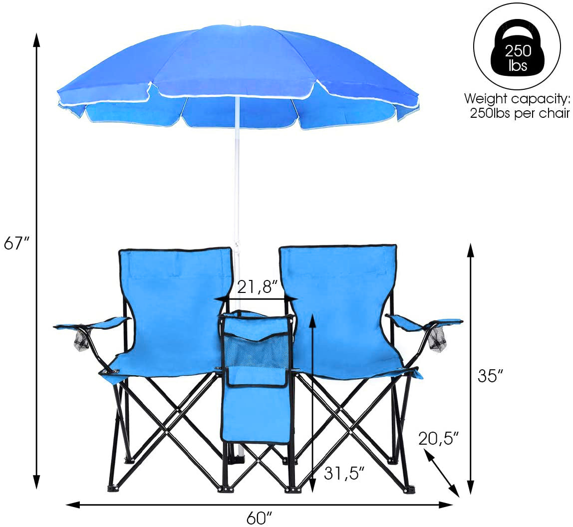 Outdoor Picnic Chairs， Folding Camping Chair with Cup Holder and Storage Pocket Carry Bag， Blue