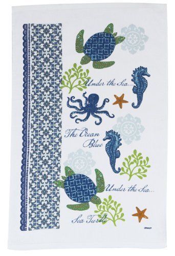 Set of 2 SEA TURTLE Terry Kitchen Towels by Kay Dee Designs