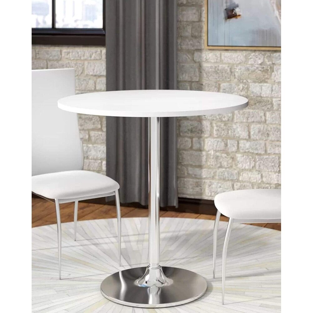 Round Wood Top Dining Table with Chrome Legs 35\