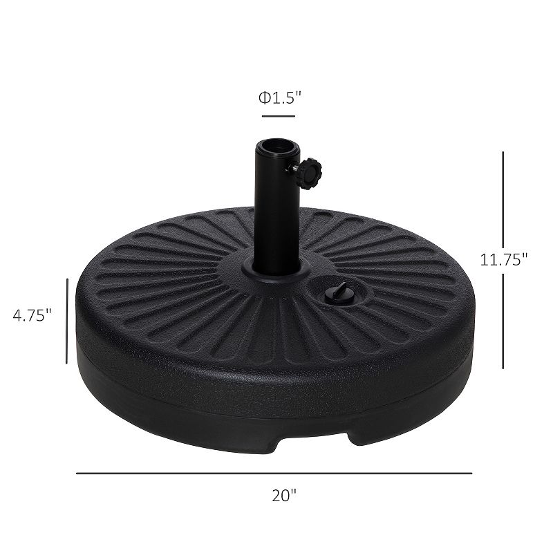 Outsunny Fillable Patio Umbrella Base Stand， Round Plastic Umbrella Holder for Outdoor， Patio， Garden，Deck and Beach， Fit Dia 38mm Pole， Black