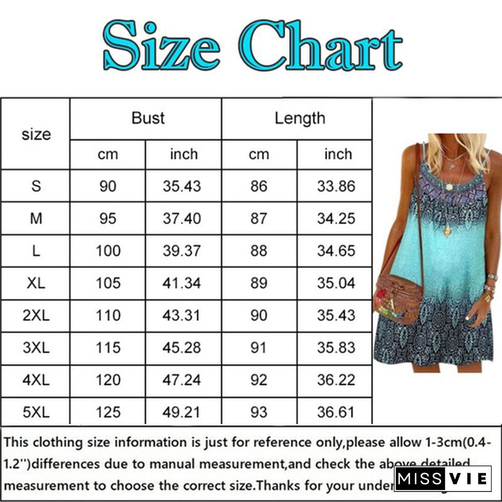 Women's Fashion Summer Casual Sleeveless Boho Style Halter Dress Loose Printed Party Mini Beach Dresses Ladies Robe Femme Plus Size Cami Dress