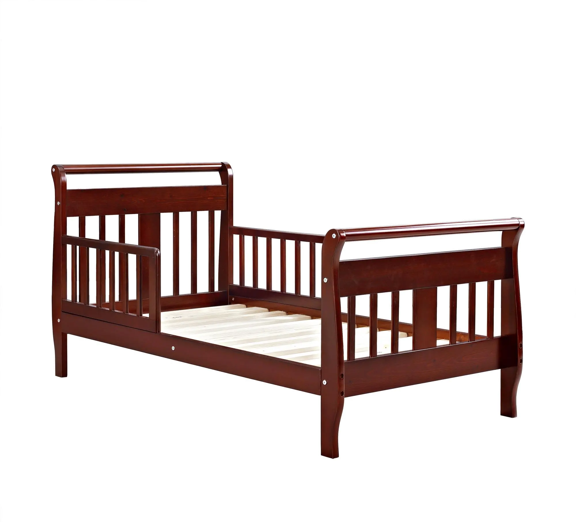 Sleigh Cherry Wood Toddler Bed with Safety Guardrails