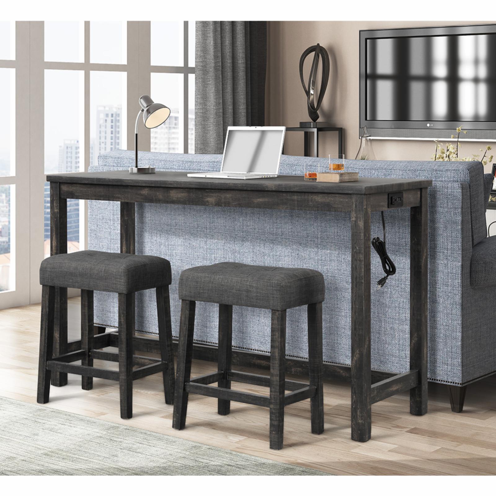 Best Master Furniture Cassius 3 Piece Counter Height Bar Set with USB Outlet - Black Charcoal