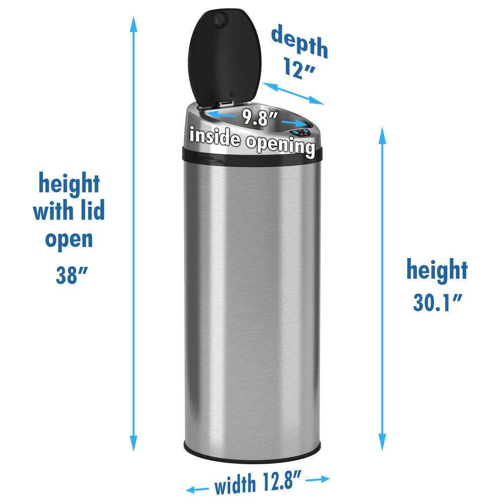 iTouchless 13 Gal. Round Automatic Infrared Sensor Stainless Steel Trash Can with Odor Control System IT13RCB