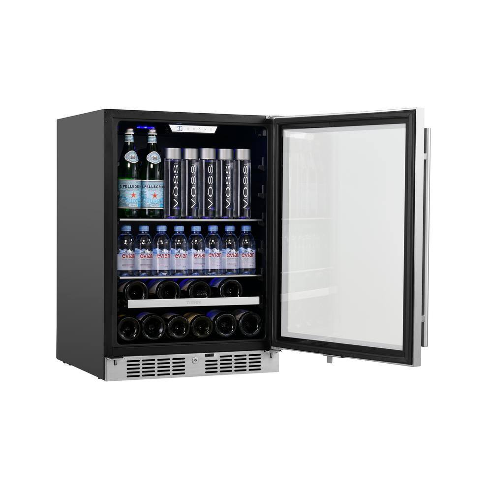 TITAN Transcend 24 in. 84-Can and 13-Bottle Seamless Stainless Steel Single Door Single Zone Built-In Beverage and Wine Cooler TT-BW248413SZ