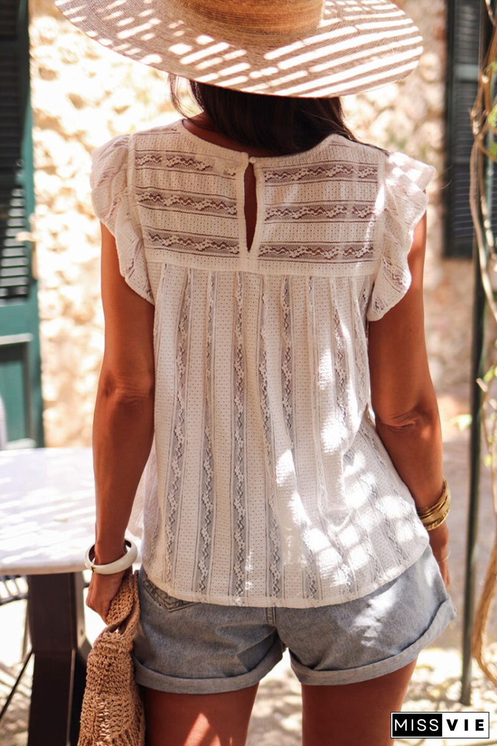 White Ruffled Lace Flowy Tank Top