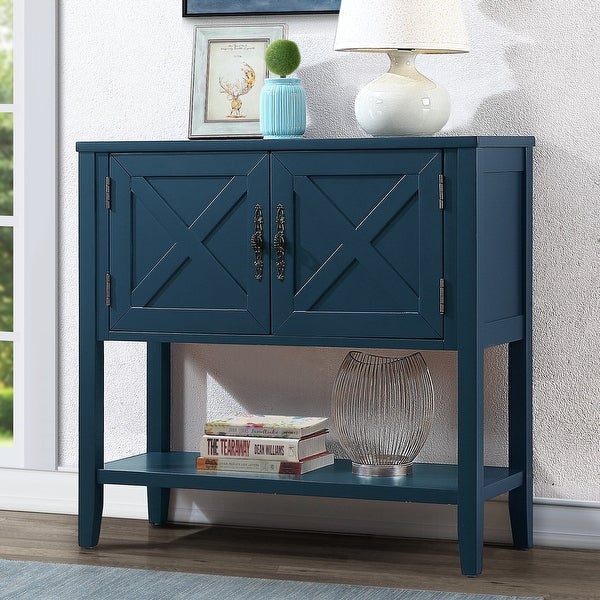 35'' Solid Wood Buffet Sideboard Console Table with Bottom Shelf and 2-Door Cabinet， Farmhouse Entryway Table Side Table