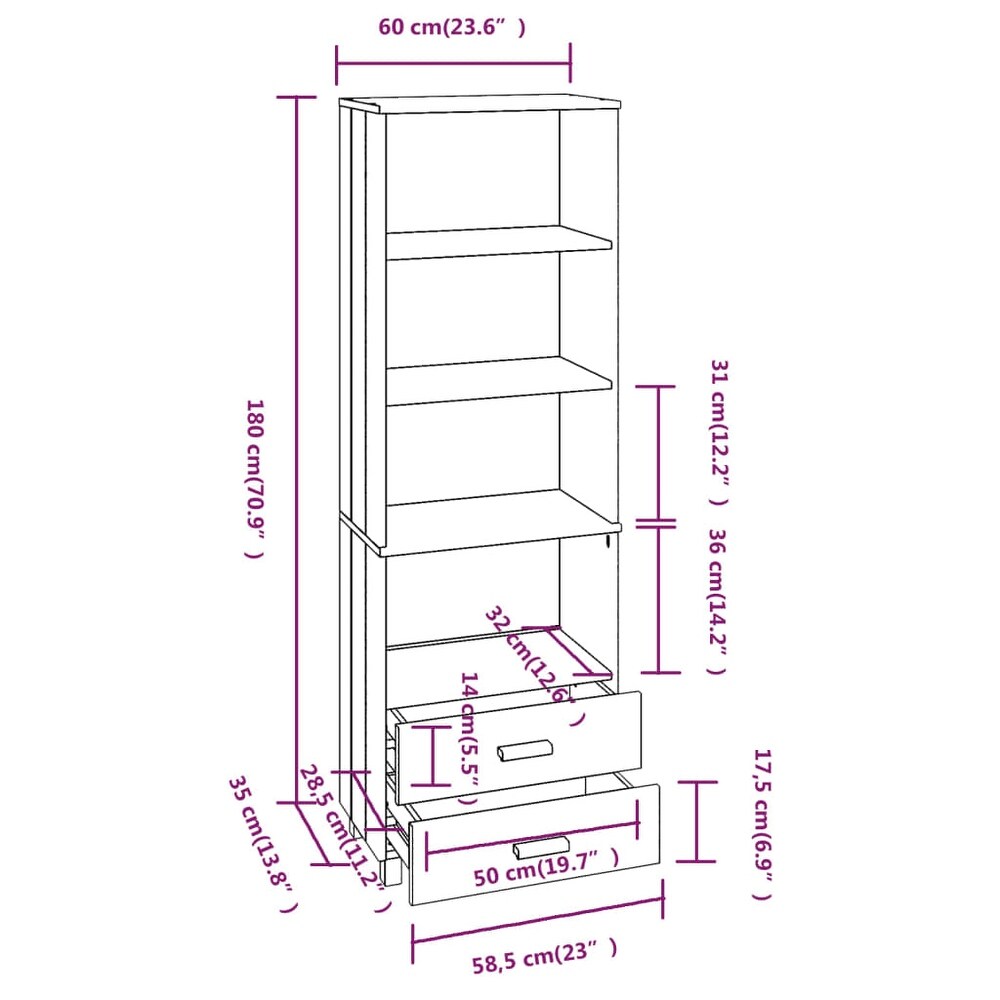 vidaXL Cabinet Bookshelf Entryway Cabinet with Storage HAMAR Solid Wood Pine   23.6\