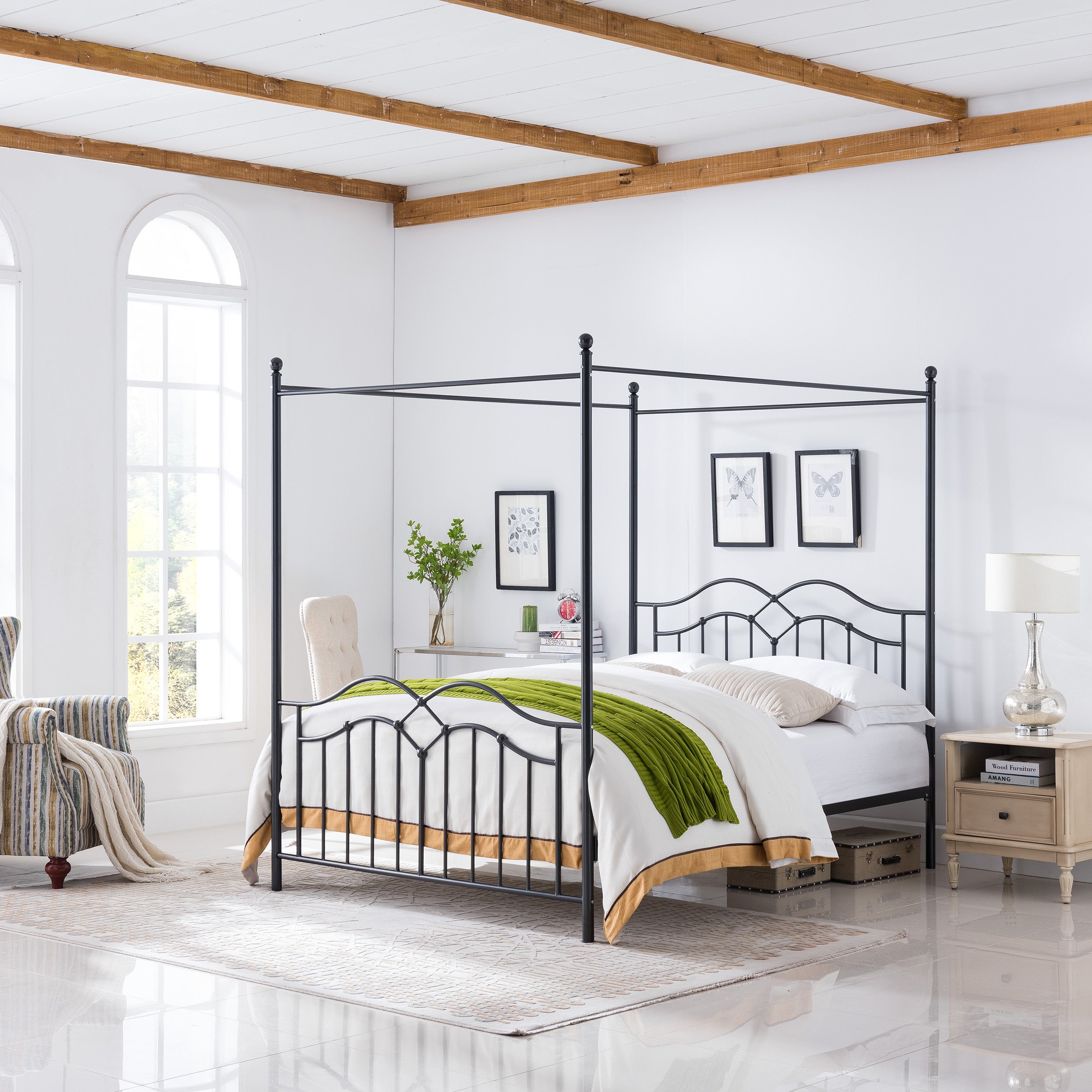 Simona Traditional Iron Canopy Queen Bed Frame