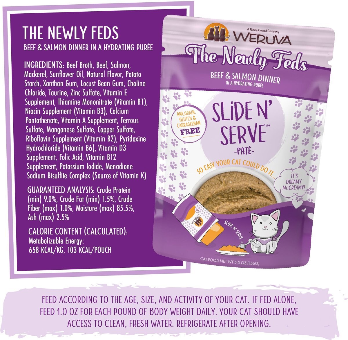 Weruva Slide N' Serve The Newly Feds Beef and Salmon Dinner Pate Grain-Free Cat Food Pouches