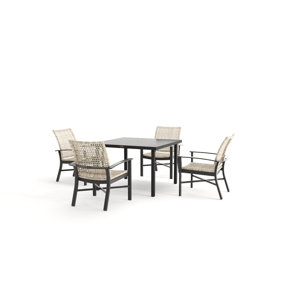 Winston Jasper 5 Piece Textured Pewter with Beechwood Weave Square Dining Table with Stationary Dining Chair Dining Set