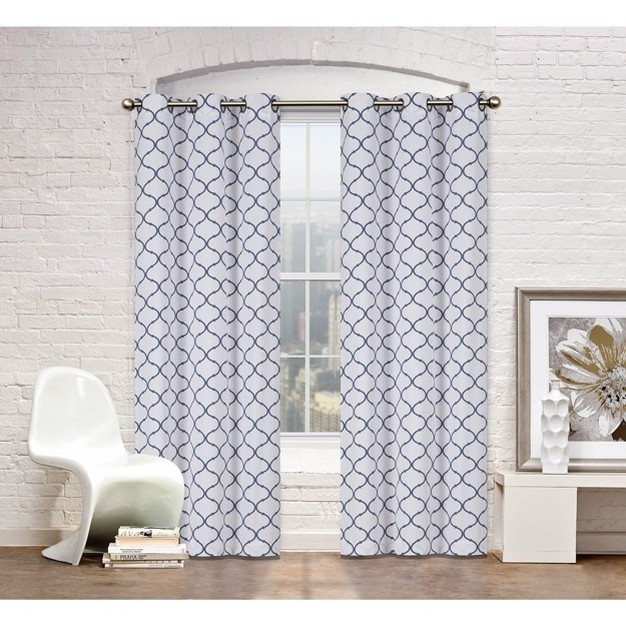 Kate Aurora Set Of 2 Modern Elements Quatrefoil Lattice Poly Cotton Grommet Top Curtain Panels