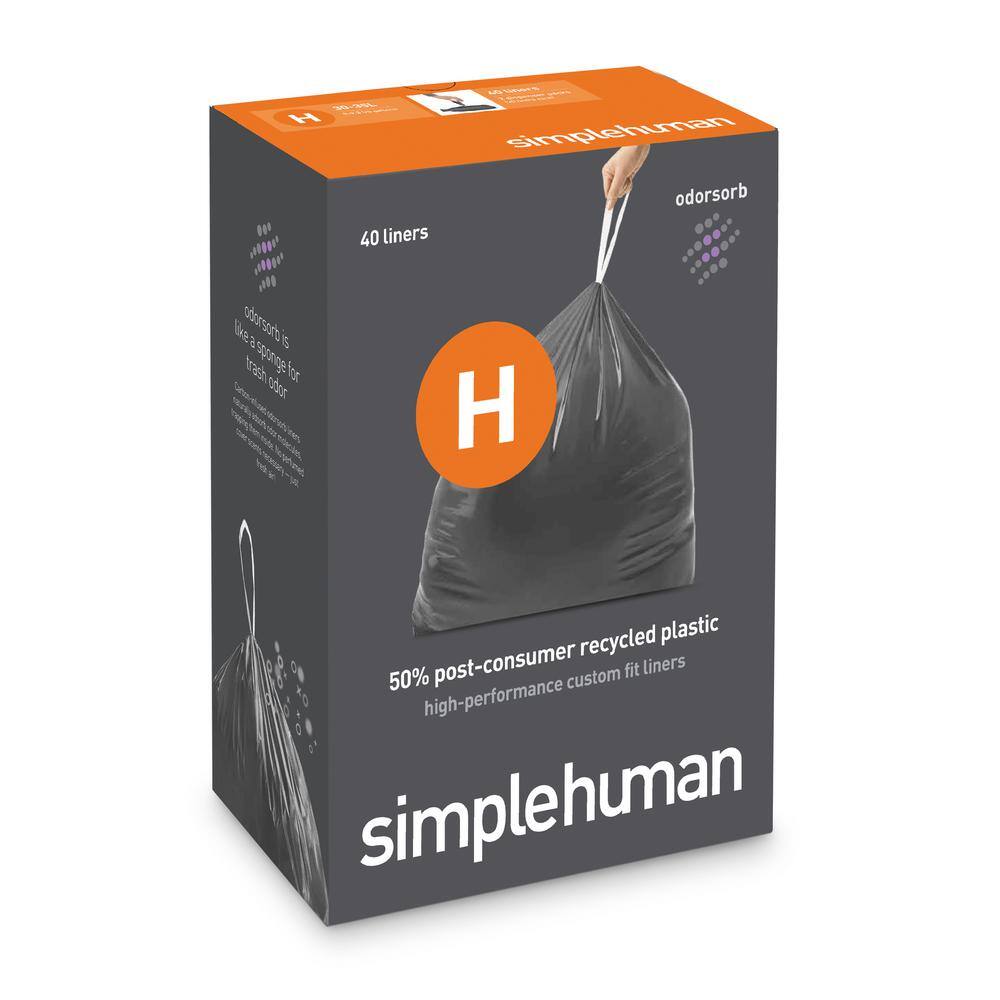 simplehuman 8 Gal. to 9 Gal. (30L to 35L) Code H Odorsorb Custom Fit Drawstring Trash Bags (40-Count) (2-Pack of 20 lin.) CW0565