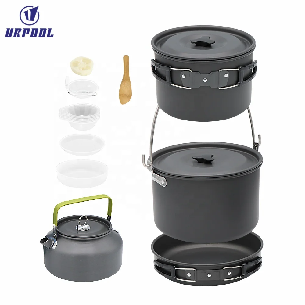 Hiking Portable oy camping gear Big Picnic Pot Fry Pan Water kettle Set for outdoor camping and hiking