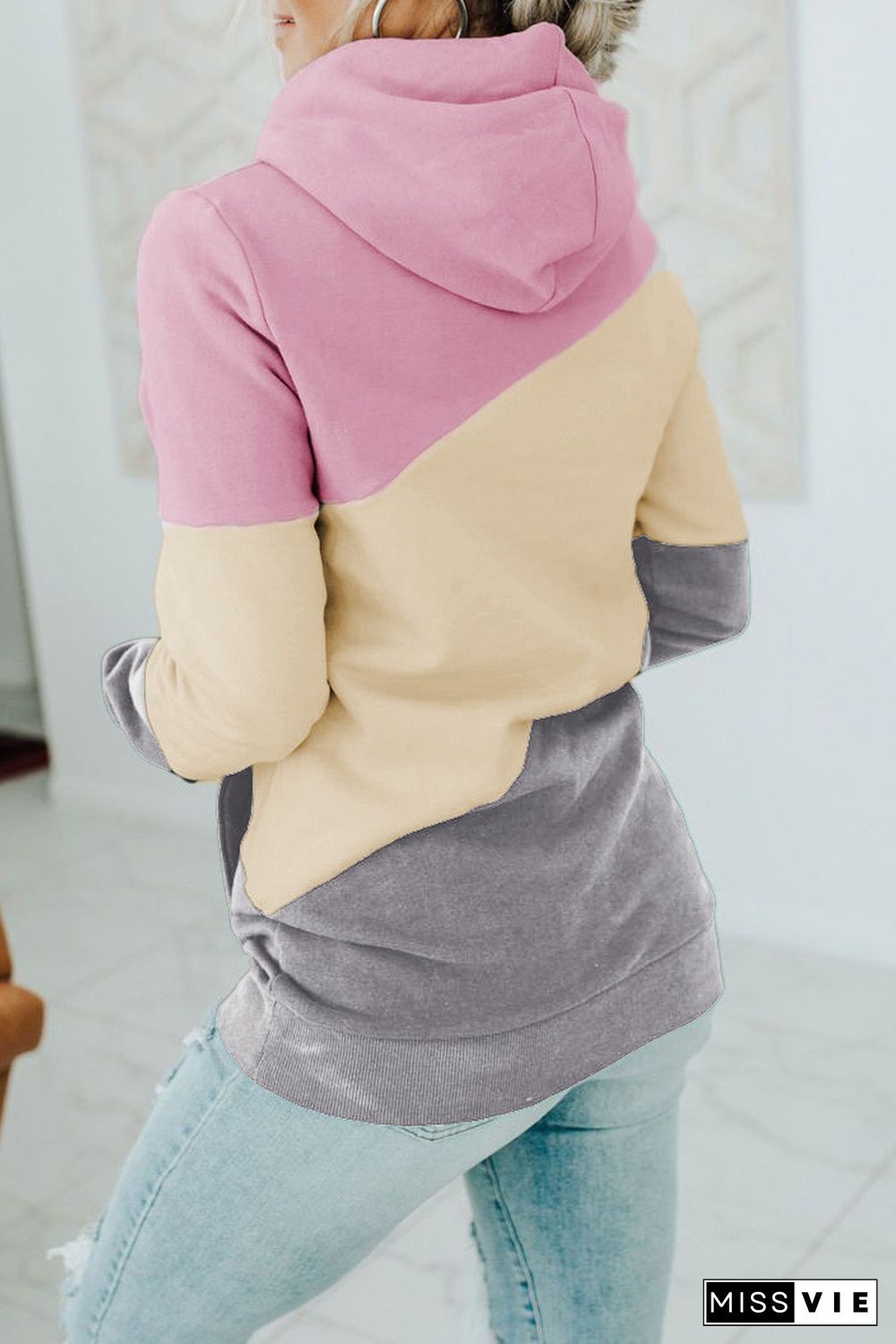 Pink Colorblock Pocketed Hoodie