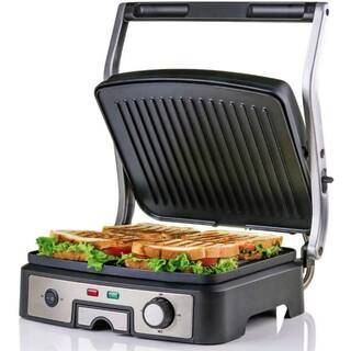 OVENTE 4-Slice Electric Panini 180 Adjustable Hinge Non-Stick 3 Heat Settings Drip Tray Free Grill (GP1861BR) GP1861BR