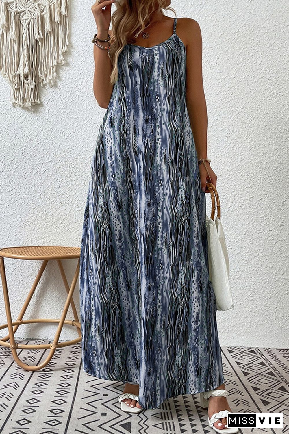 Tie Dye Printing Spaghetti Maxi Dress