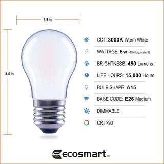 EcoSmart 40-Watt Equivalent A15 Dimmable ENERGY STAR Frosted Glass Filament Vintage Edison LED Light Bulb Bright White (3-Pack) FG-03221