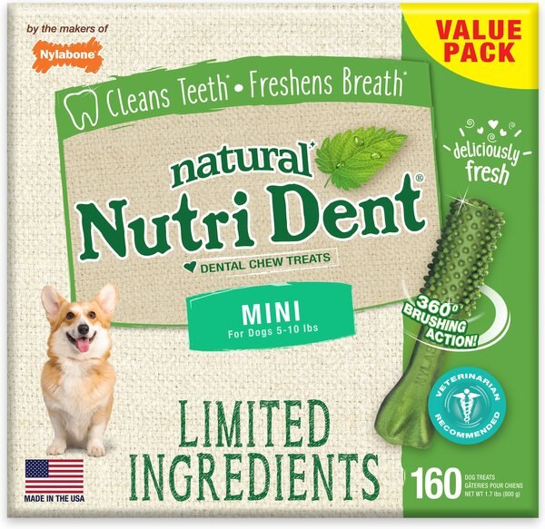 Nylabone Nutri Dent Mini Limited Ingredients Fresh Breath Natural Dental Dog Treats