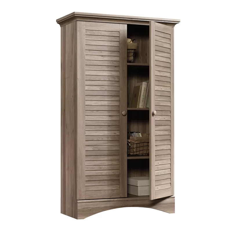 August Grove Contemporary Storage Cabinet with Doors and 4 Adjustable Shelves in Salt Oak